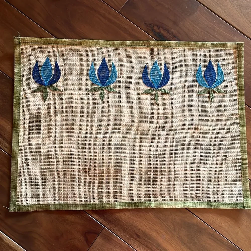 Set of 4 Vintage Hemp Embroidered Placemats